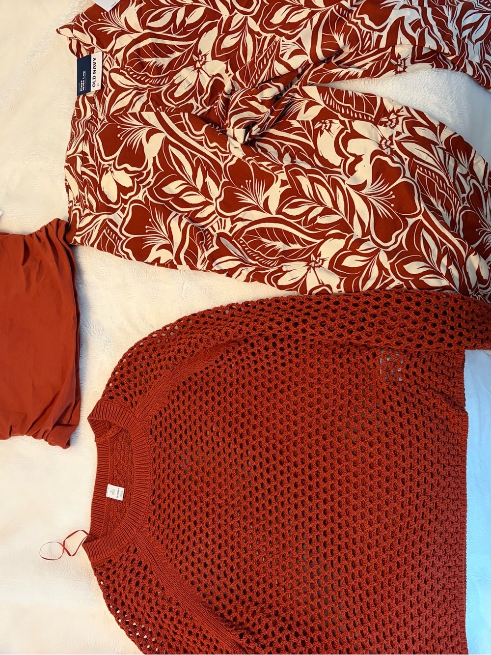 Old Navy Rust Floral Scoop Neck Top and Open Knit Crew Sweater Set